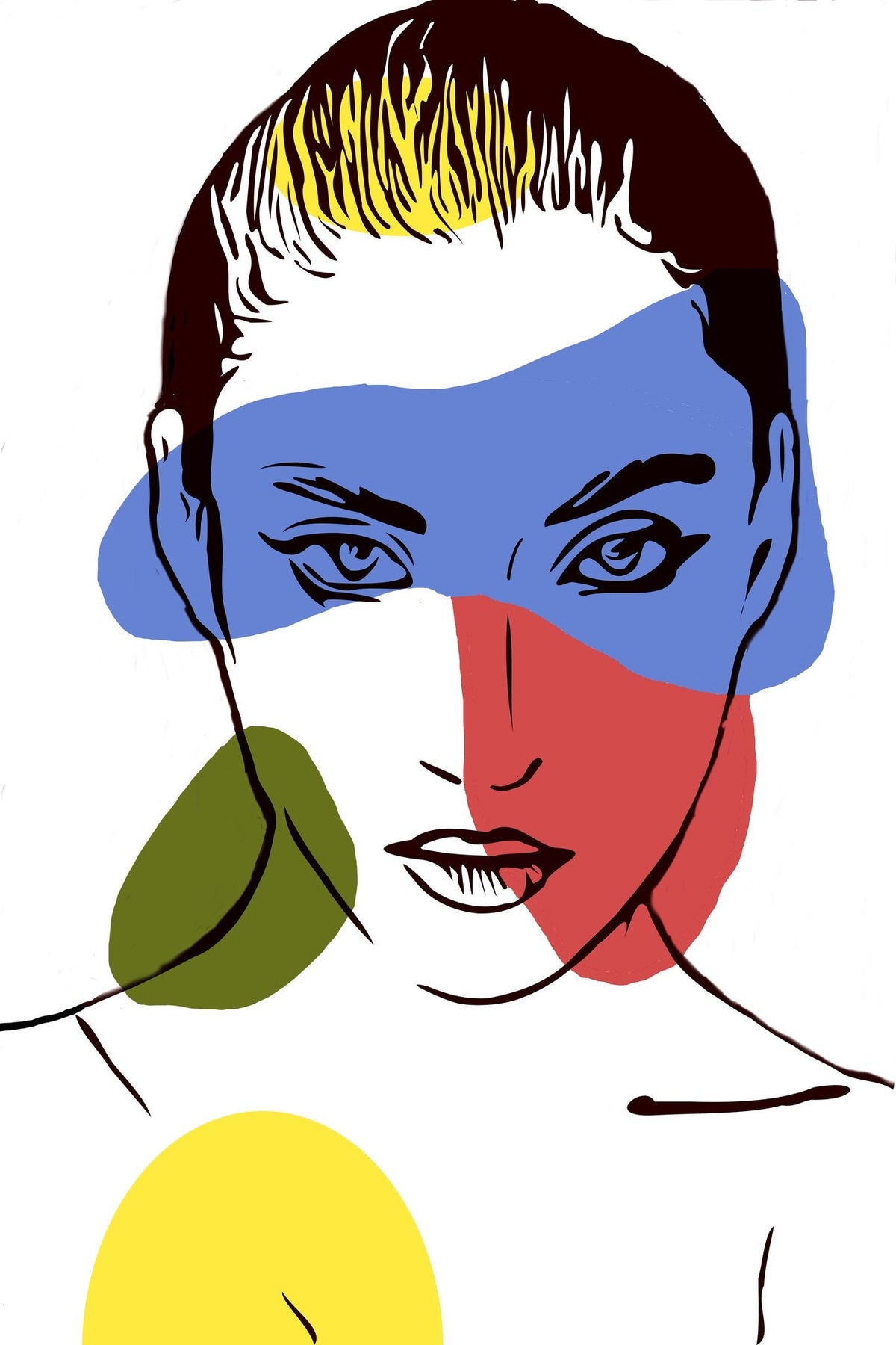 Cuadro cabeza de mujer colores básicos - la obra