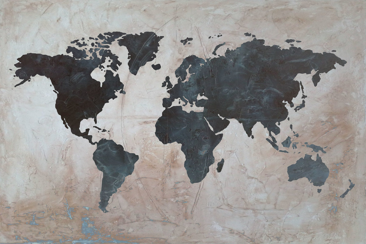 Cuadro de mapa mundi negro sobre ocre - la obra