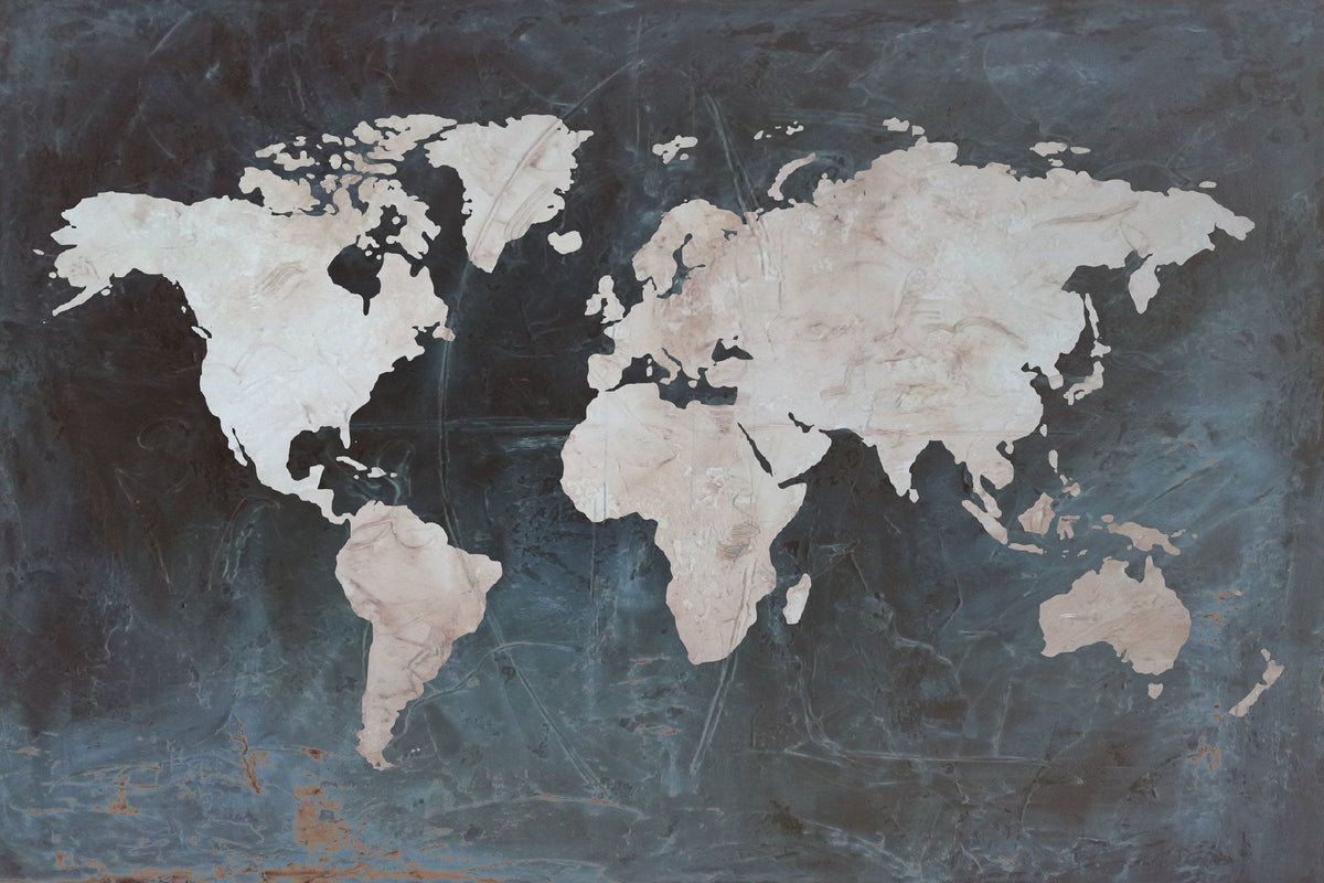Cuadro Mapa Mundi blanco y negro - la obra