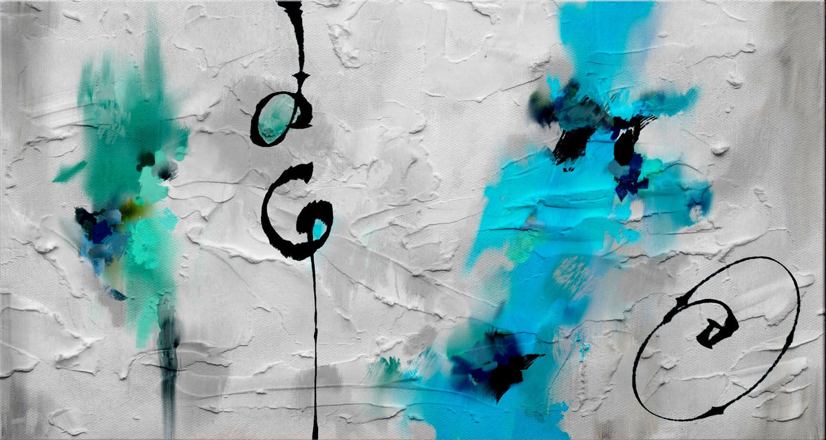 Cuadro abstracto gris y azul turquesa - la obra