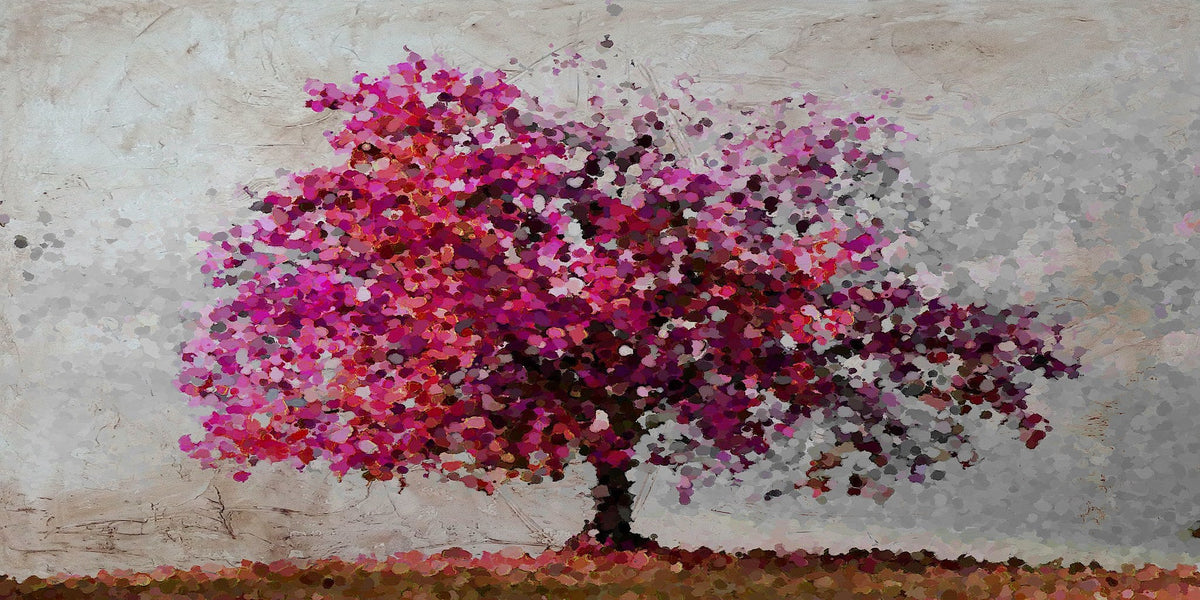 Cuadro árbol en magenta y fondo gris - la obra