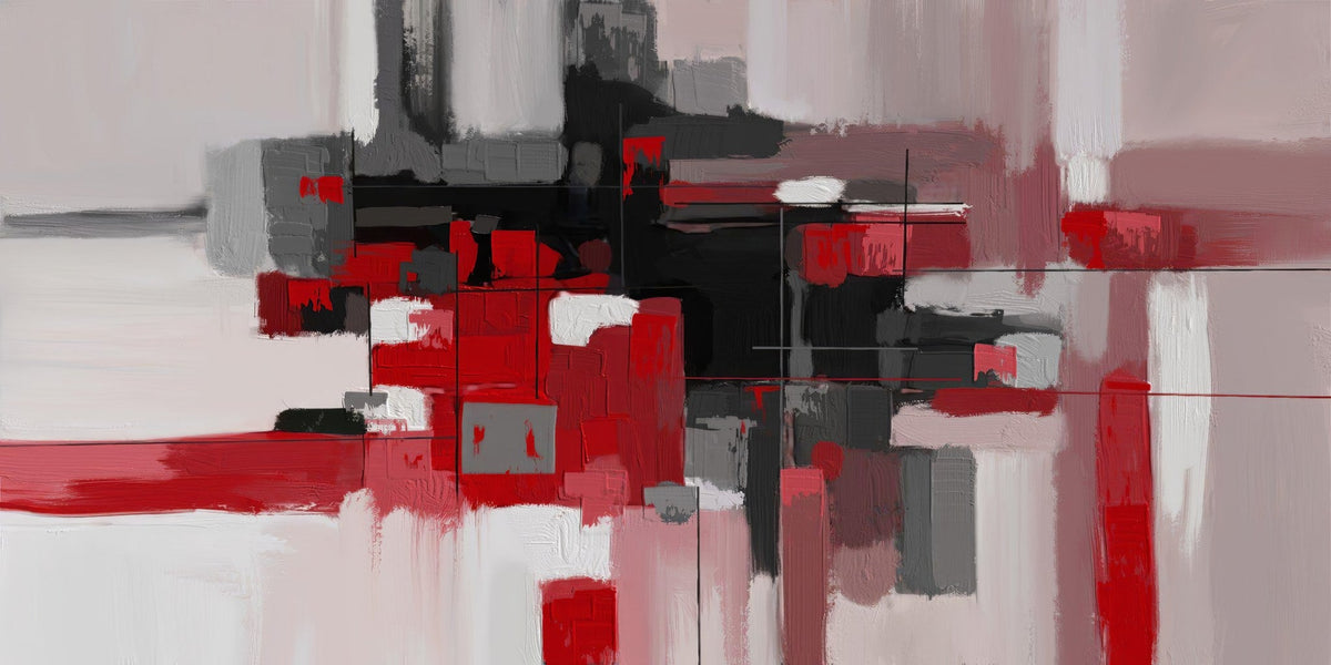 Cuadro geométrico abstracto rojo y gris - la obra