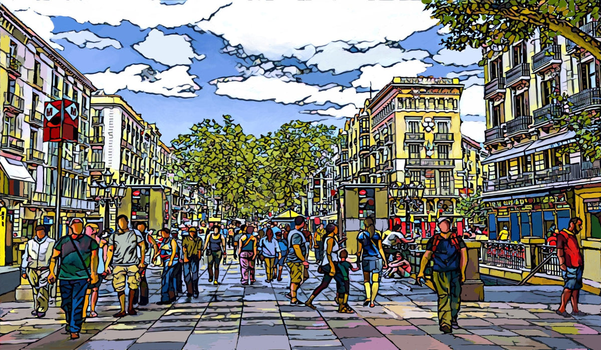 Cuadro paseo por las Ramblas Barcelona - la obra