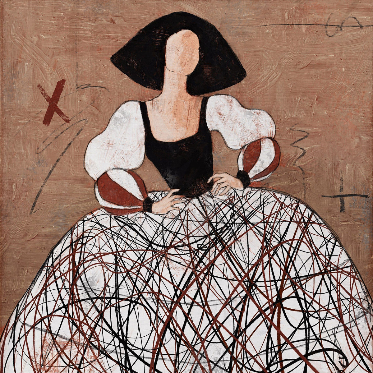 Cuadro de Menina terracota y textura - la obra
