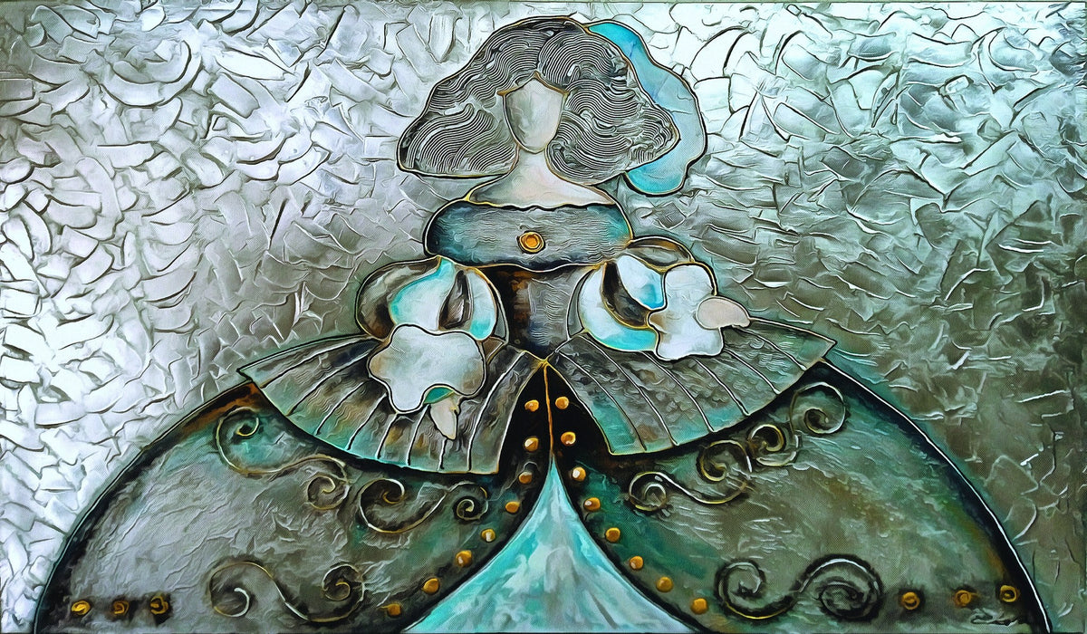 Cuadro Menina en gris turquesa y oro - la obra