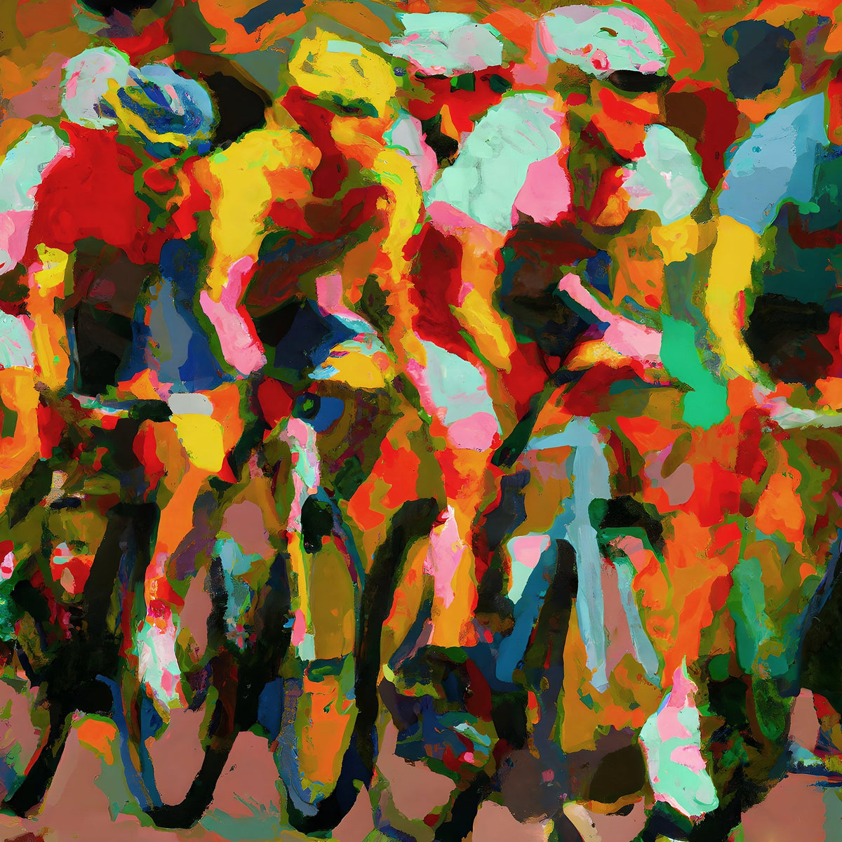 Cuadro Pelotón ciclista en sprint - la obra