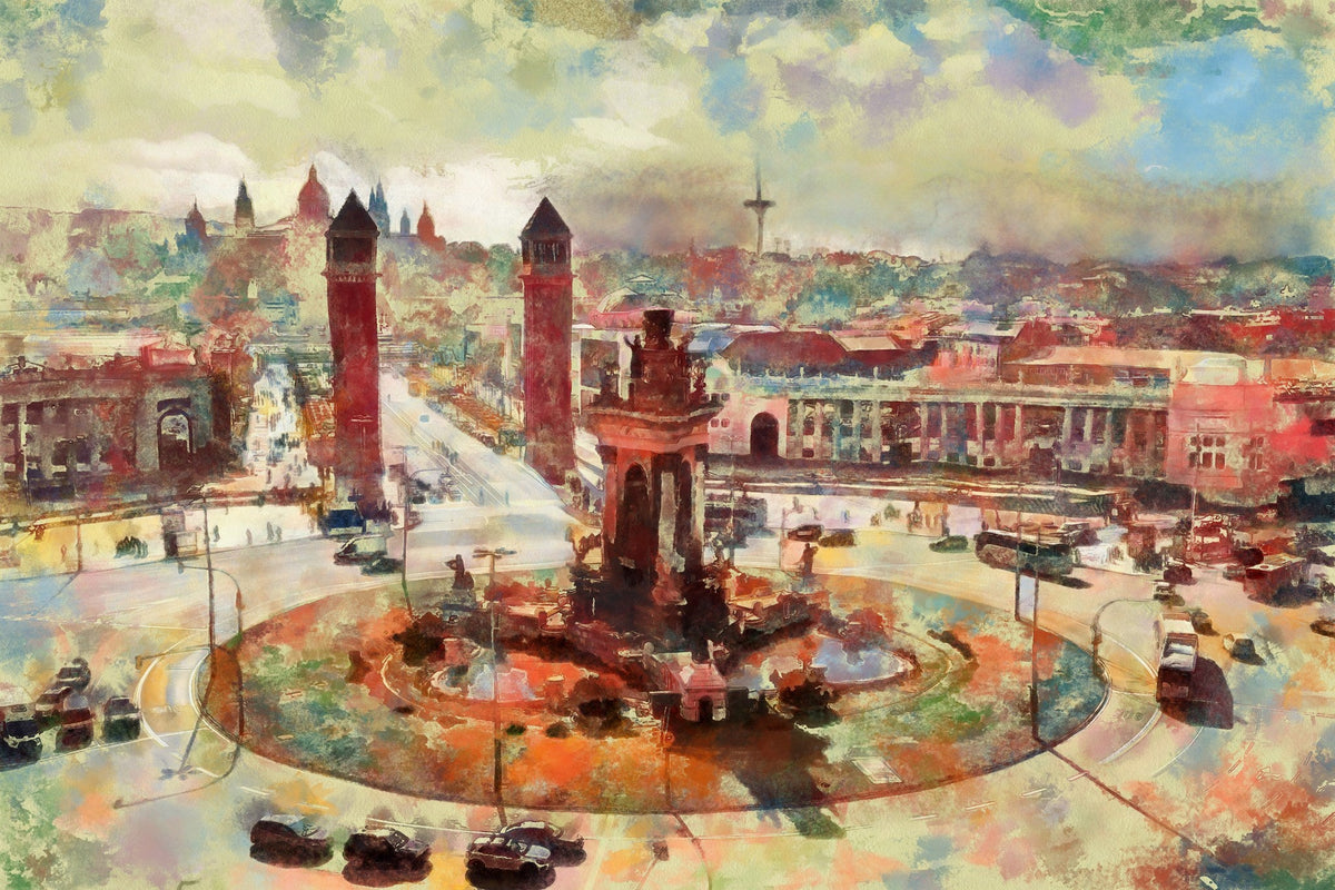 Cuadro Plaza España de Barcelona - la obra