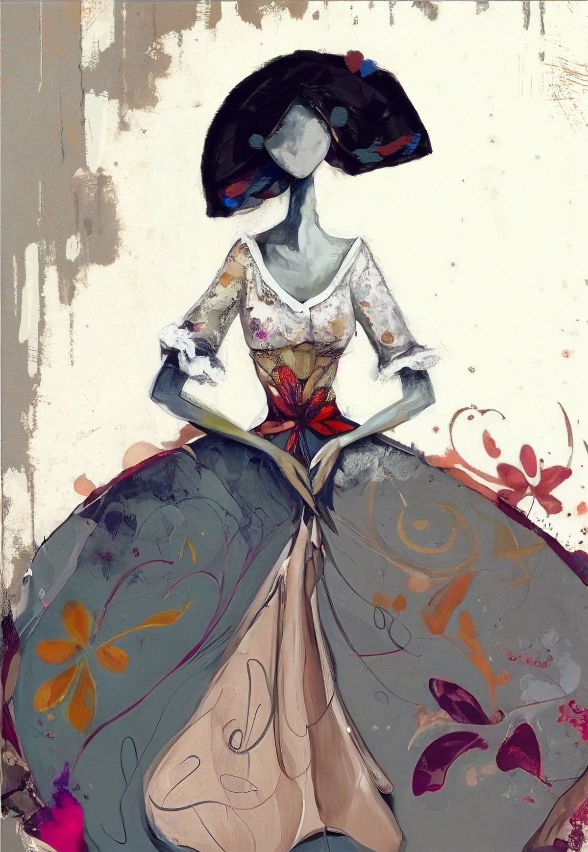 Menina moderna gris flores tonos cálidos - la obra
