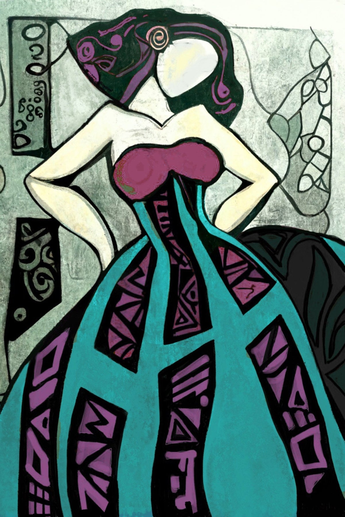 Cuadro menina vidriera modernista turquesa - la obra