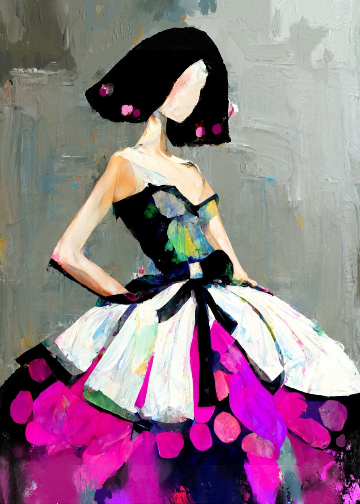 Cuadro Menina moderna magenta y negro - la obra