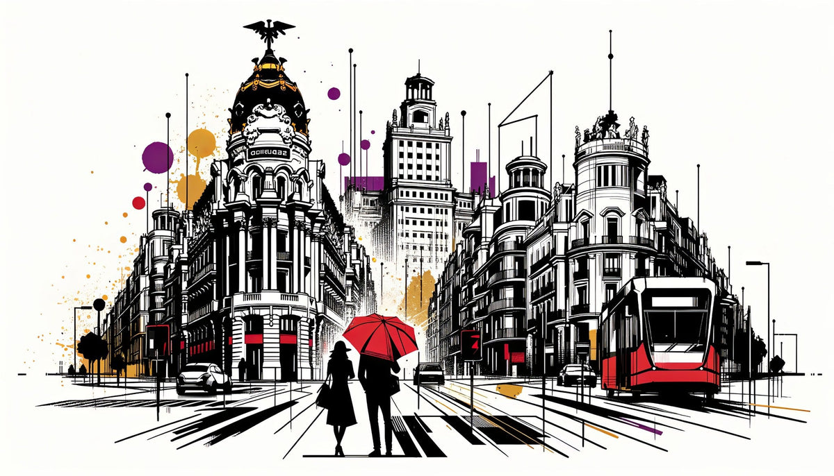 Cuadro Paseo Urbano con Paraguas por Madrid - la obra
