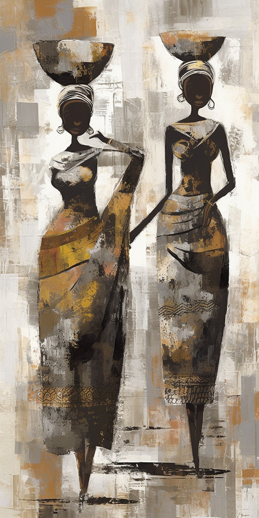 Cuadro étnico mujeres africanas y vasijas - la obra