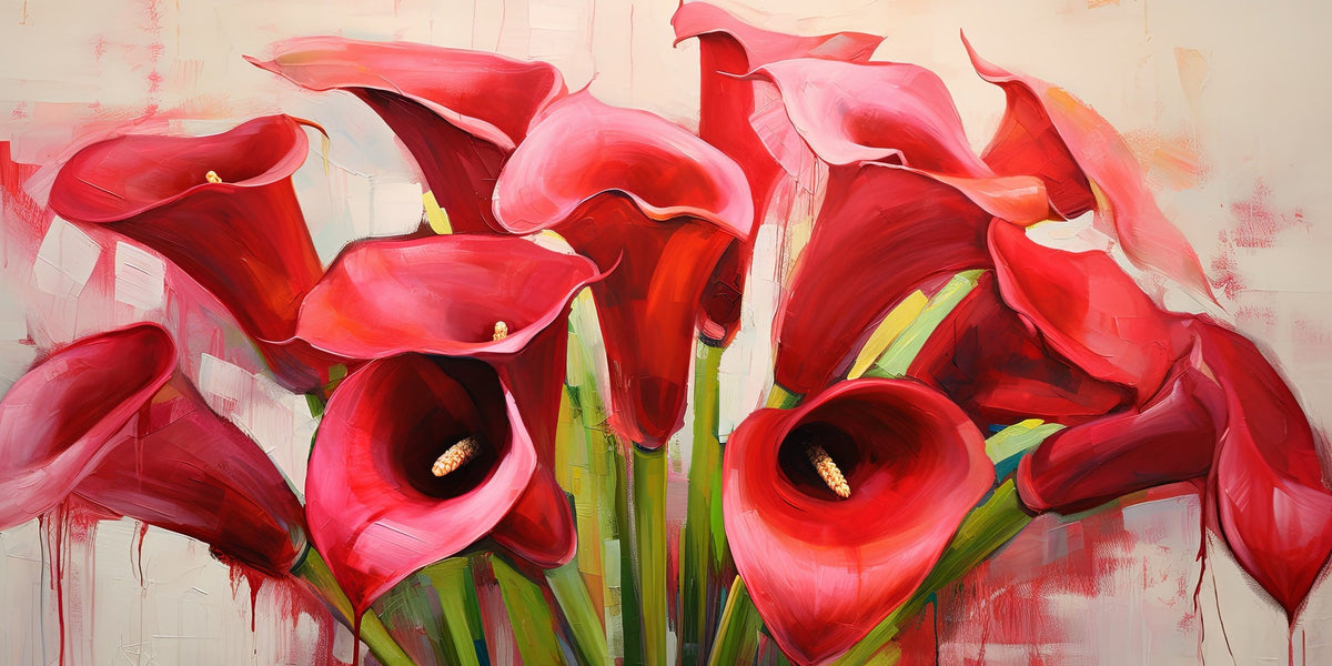 Cuadro de flores con calas en rojo - la obra