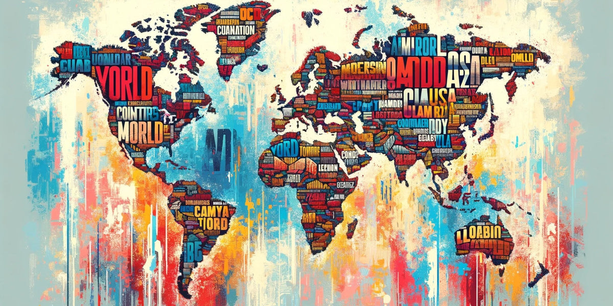 Cuadro Mapa Mundi y grafismo publicitario - la obra