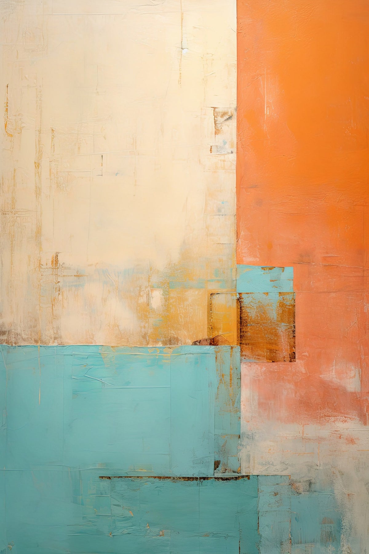 Lienzo Abstracto Vertical Turquesa y Naranja - la obra