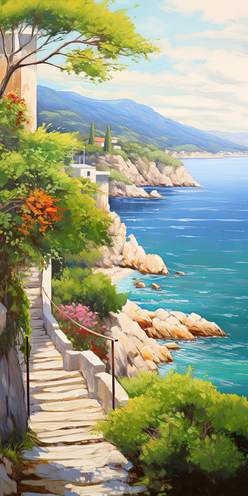 Cuadro acantilado costa brava y árboles - la obra