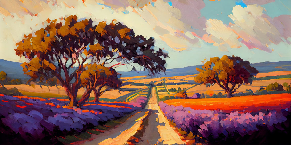 Cuadro de paisaje con tonos cálidos - la obra