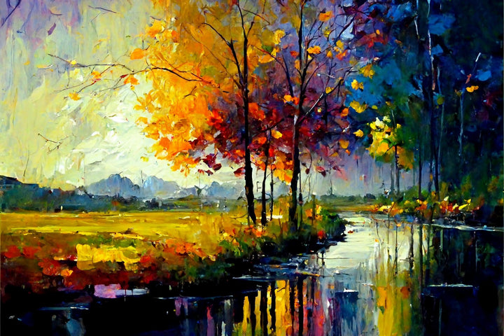 Cuadro Paisaje al atardecer con reflejos - la obra