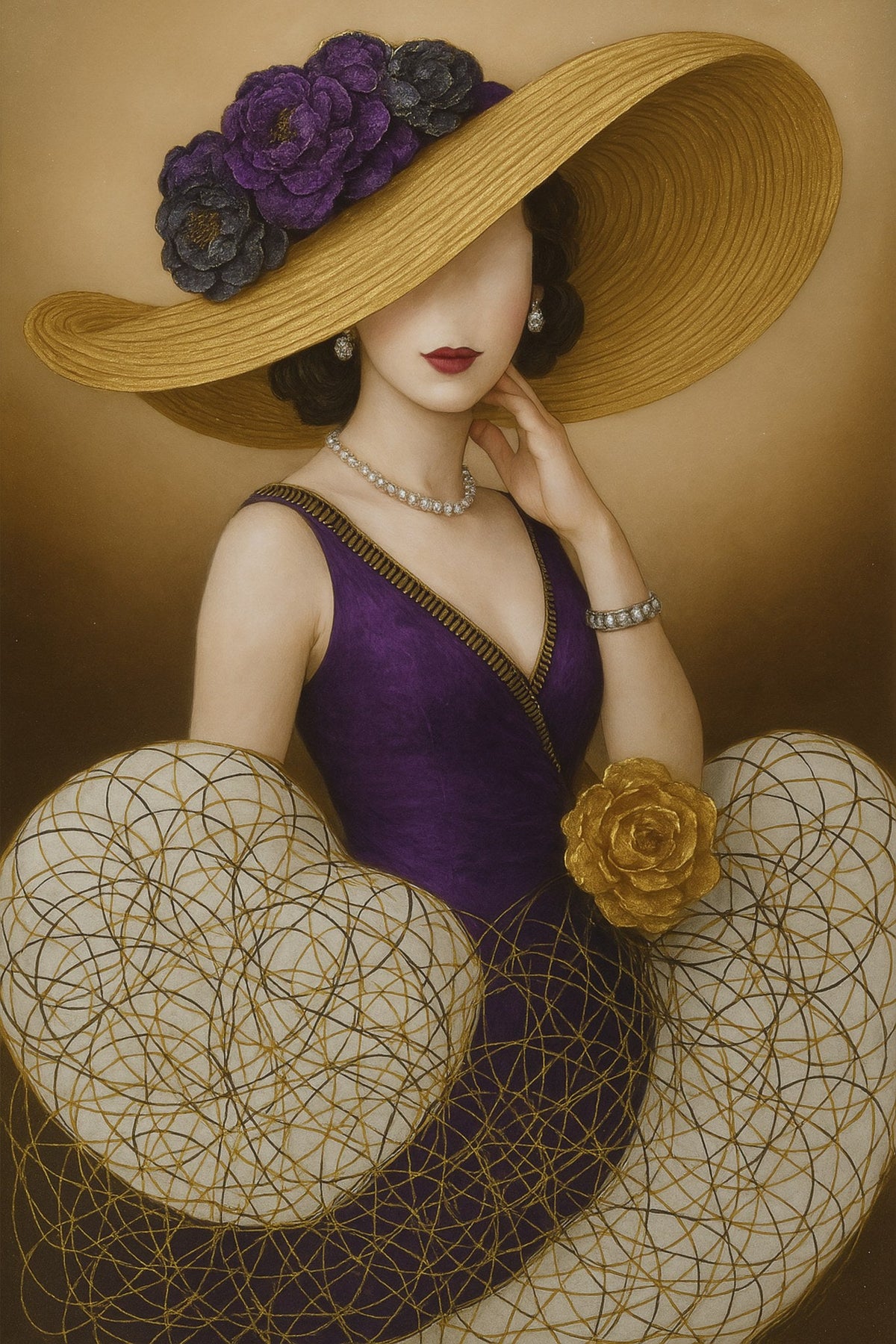 Cuadro de Mujer con Sombrero y Flores - la obra