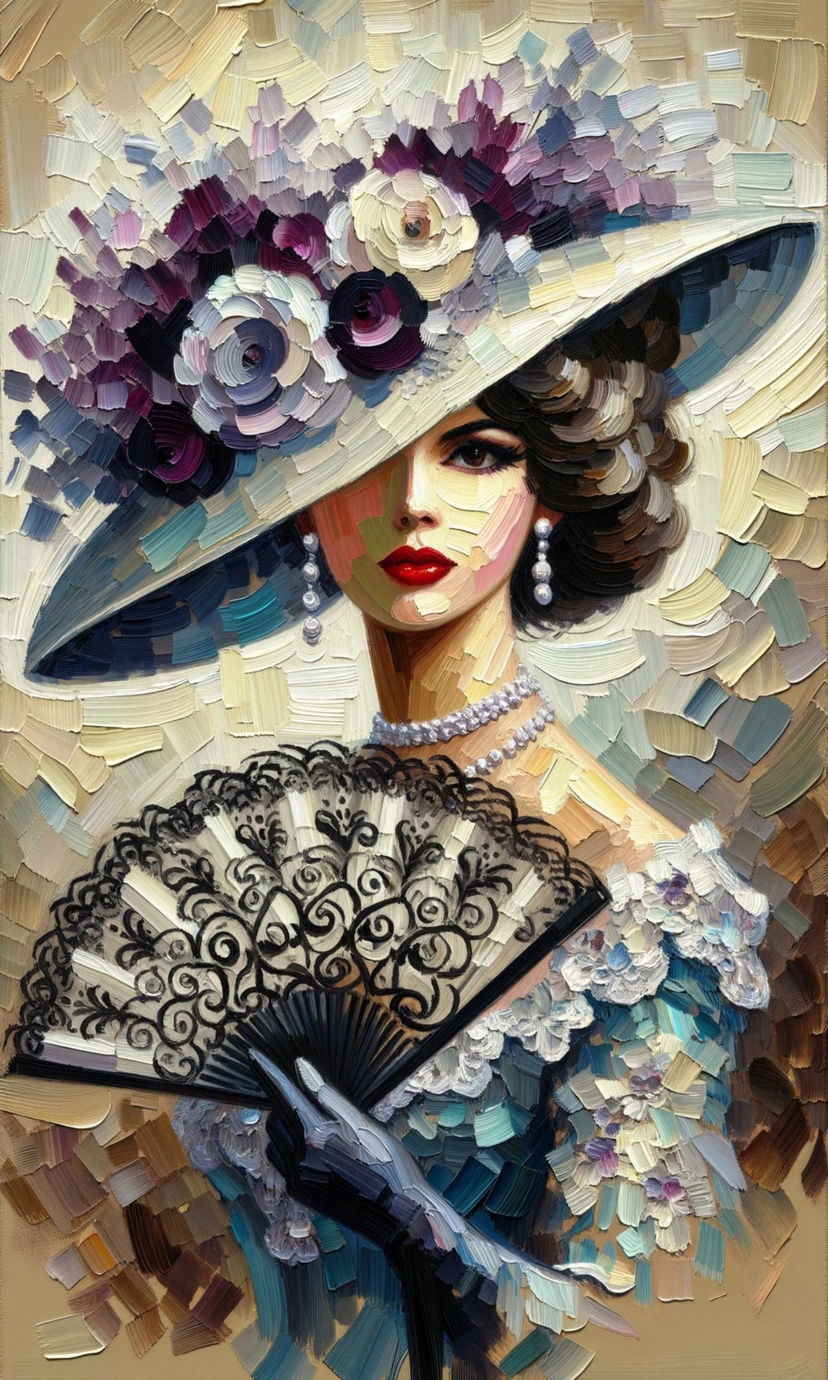 Cuadro Dama con sombrero y abanico - la obra