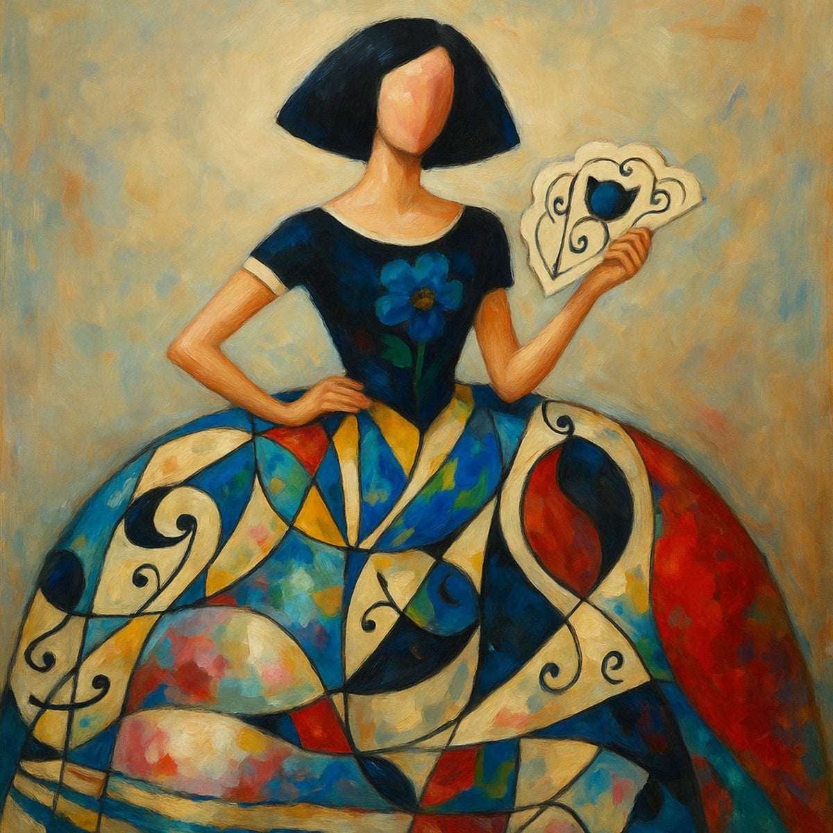 Menina moderna con falda abstracta - la obra