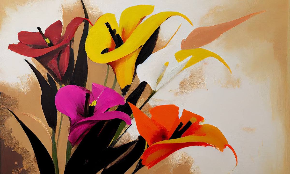 Cuadro multicolor de flores abstractas - la obra