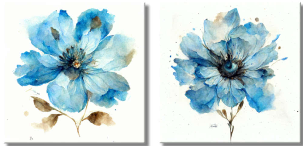 Pareja de cuadros de flores en tonos azules