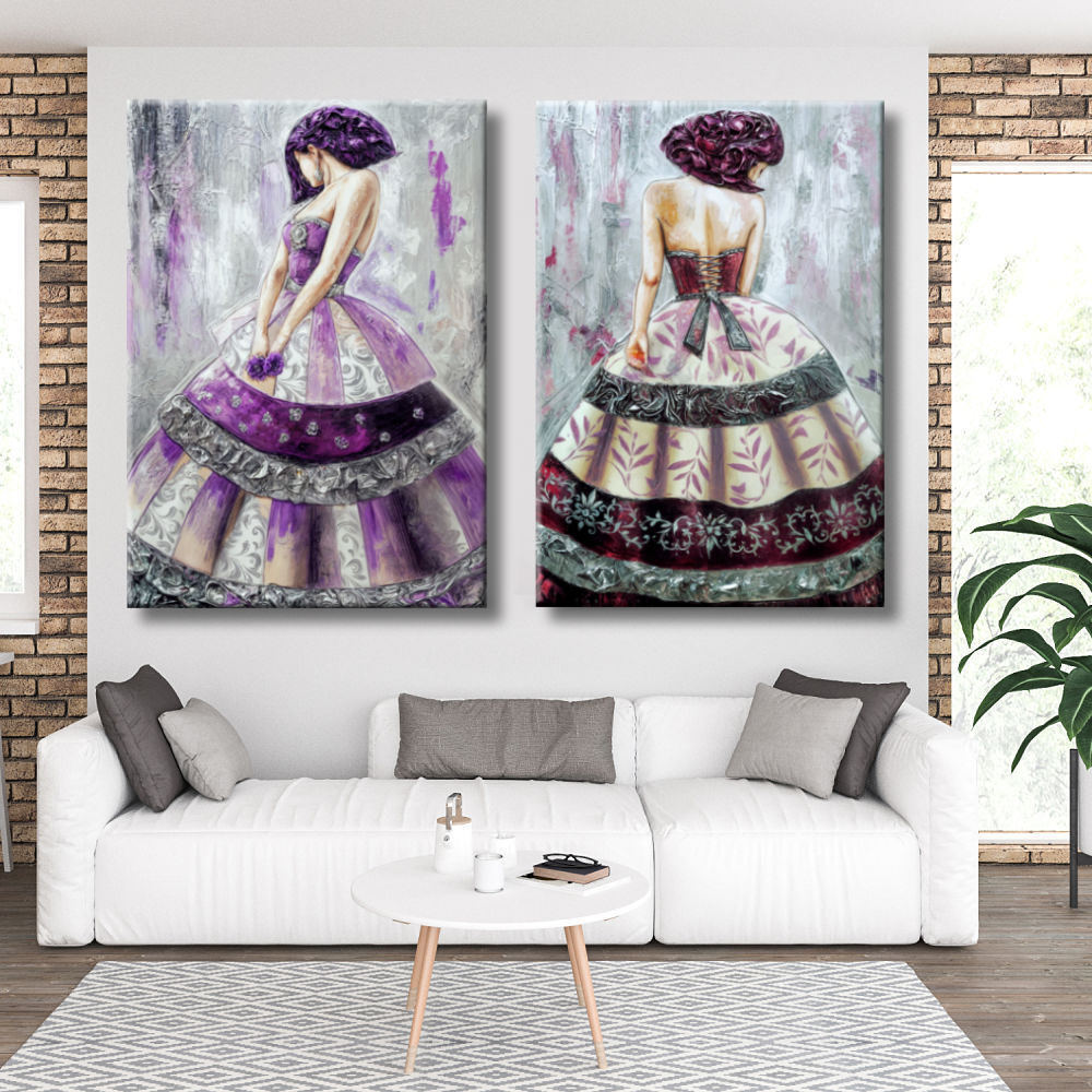 Pareja cuadros meninas malva granate
