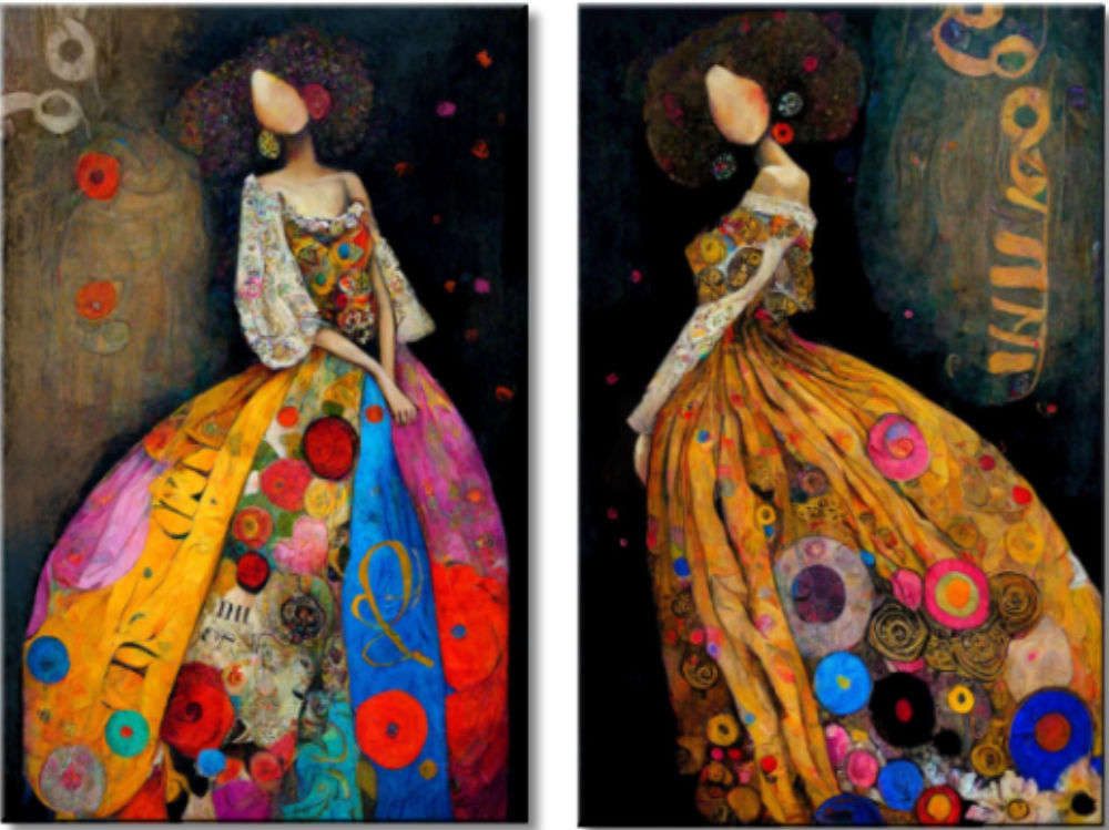 Pareja de Cuadros Meninas Vestidos Coloridos