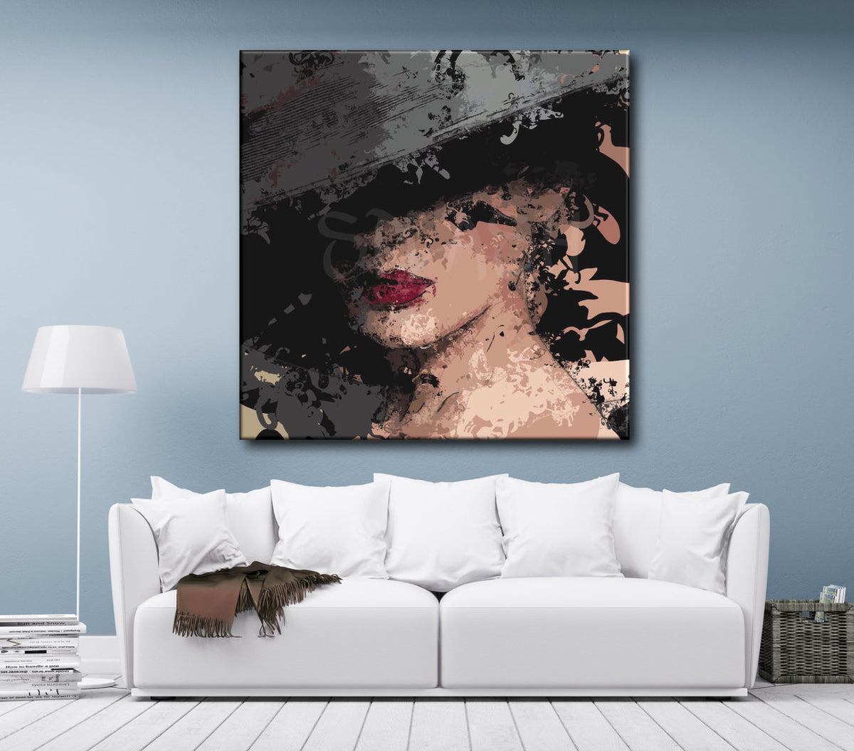 Cuadro de mujer dama con sombrero