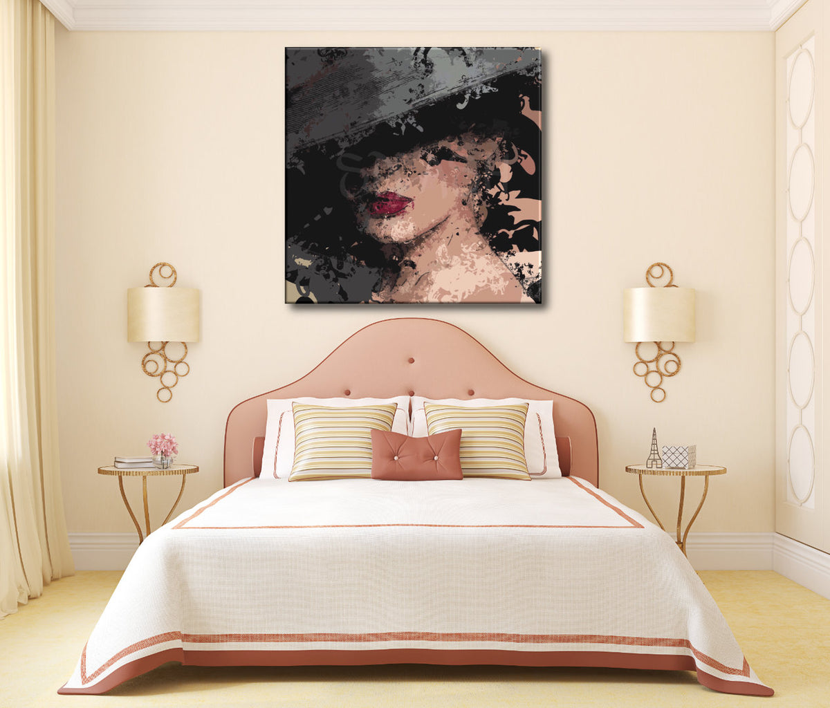 Cuadro de mujer dama con sombrero