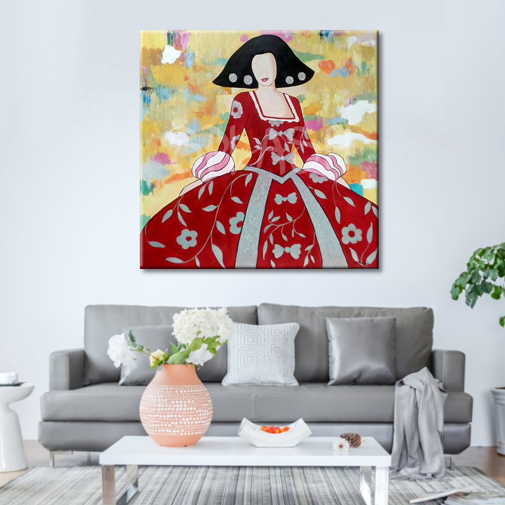 Cuadro de menina tonos rojo y grises