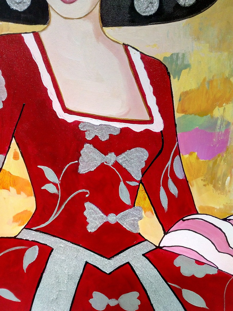 Cuadro de menina tonos rojo y grises