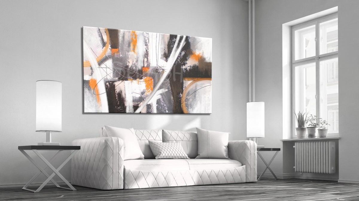 Cuadro Abstracto blanco, gris y ocre anaranjado