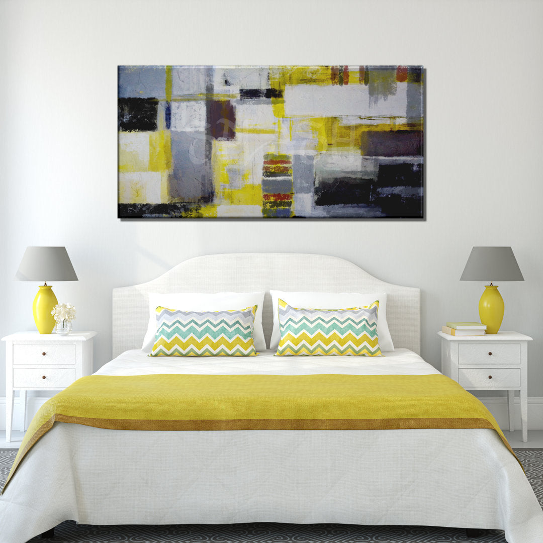 Composición geométrica en amarillo y grises
