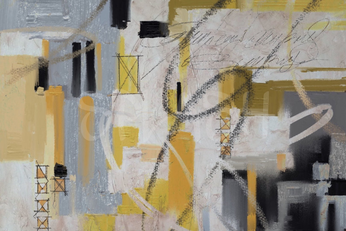 Cuadro abstracto en amarillo y grises