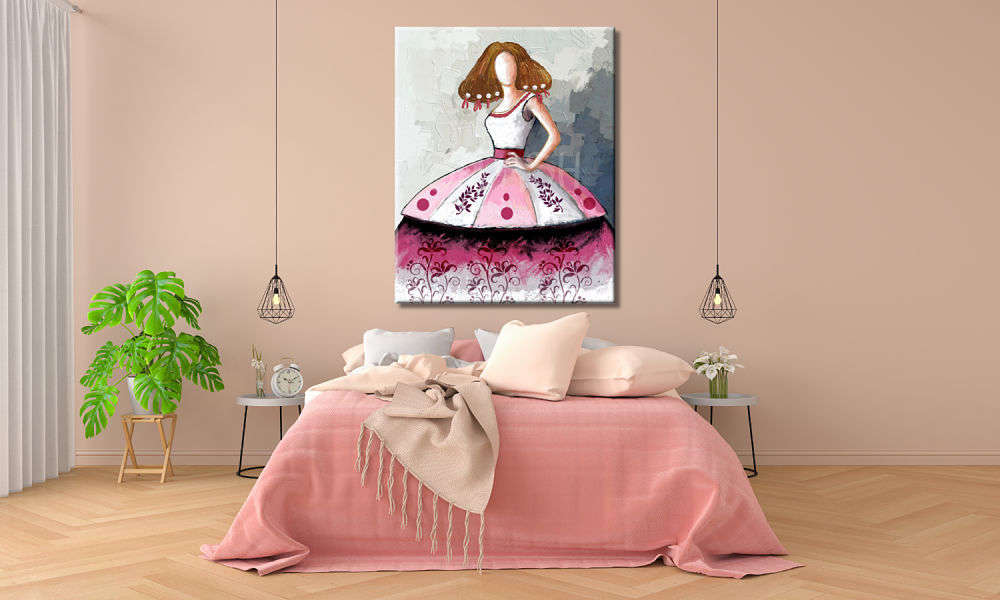 Cuadro de menina moderna en grises y rosa