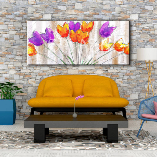 Cuadro de flores en malva y naranja