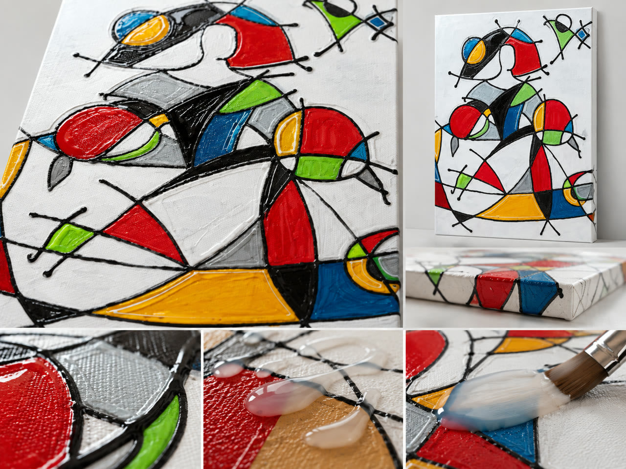 Obra abstracta de color con detalles brillantes del acabado en gel